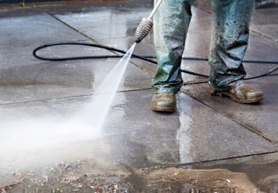 power washing a patio